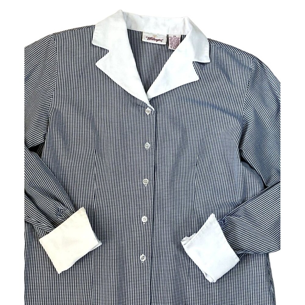 Vtg Worthington Checkered Flip Cuff Blouse Sz 6M Shoulder Pads Office Workwear - Picture 2 of 4